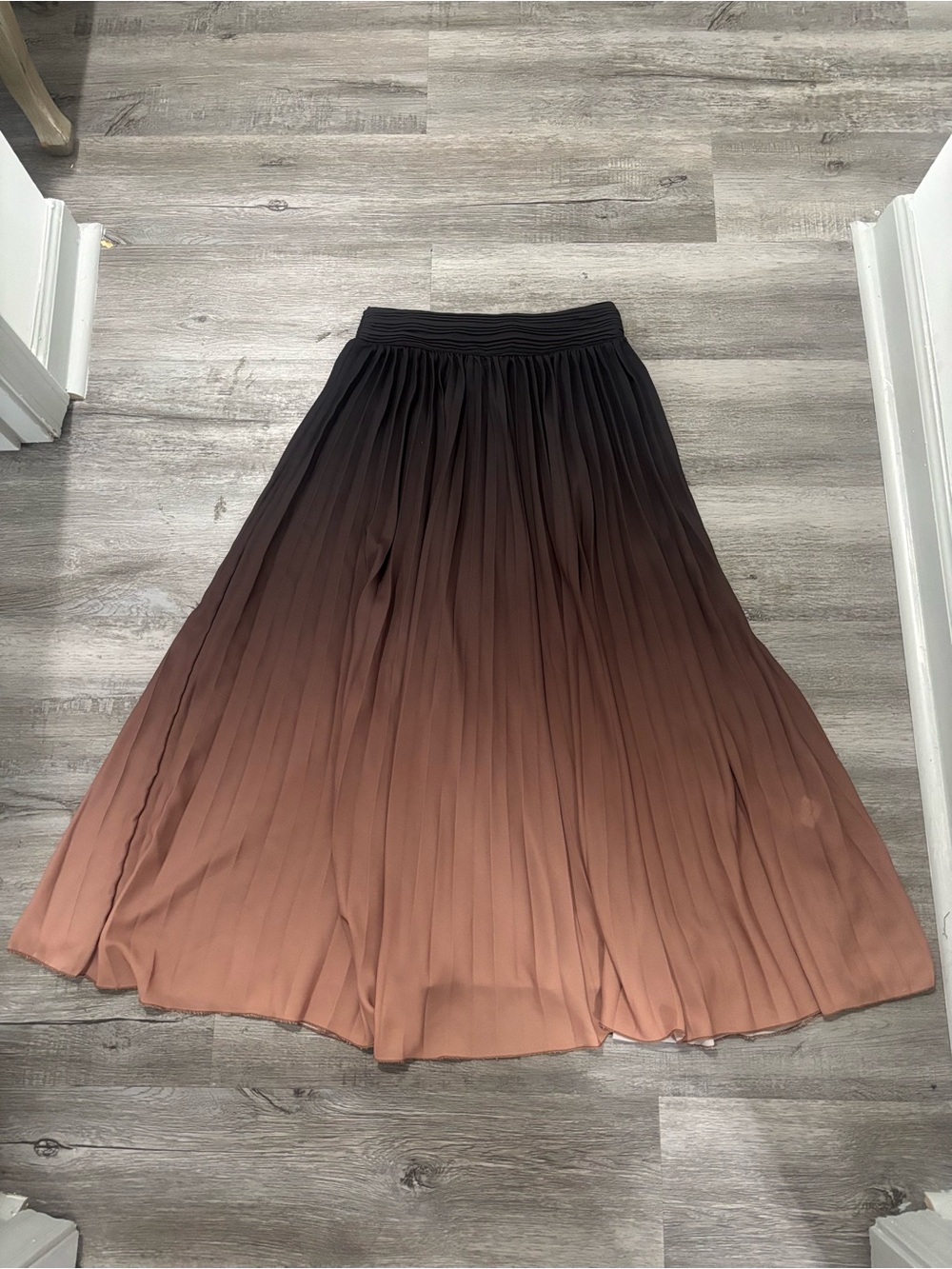 WD.NY Brown to Black Ombre Pleated Maxi Skirt